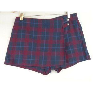BeBop Skort Juniors Size 11 Burgundy Blue Plaid Skirt Shorts 90s Y2K